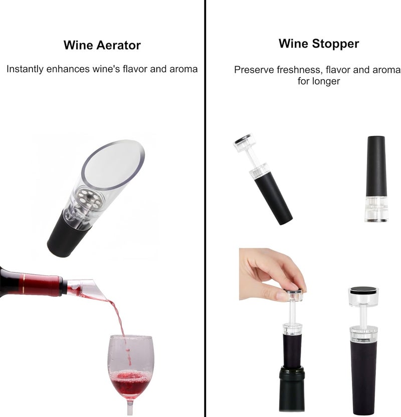 HOWTOOL Electric Wine Opener Gift Set -USB Rechargeable Wine Bottle Opener with Foil Cutter, Wine Aerator, Wine Stoppers -Automatic Corkscrew Wine Opener for Easy Cork Removal - Image 3